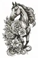 horse with flower tattoo design idea
