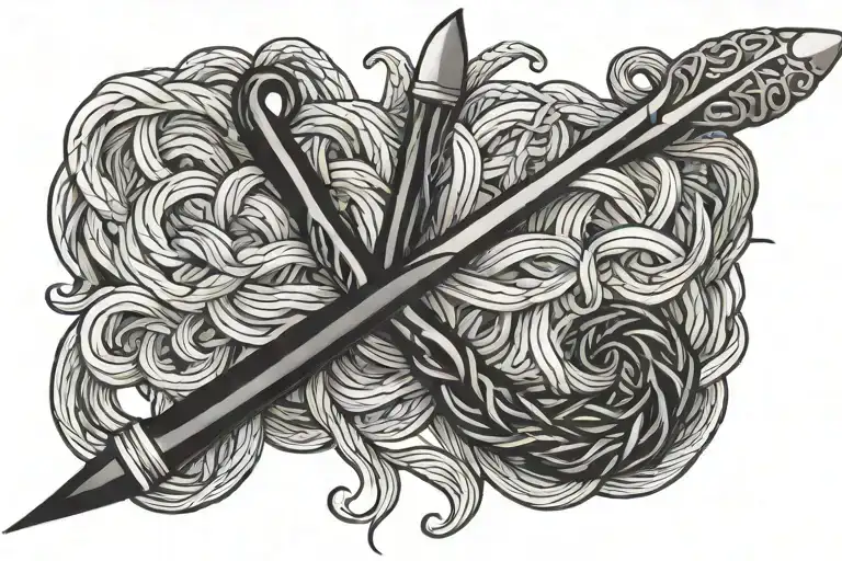 Crochet hook intertwined tattoo design idea