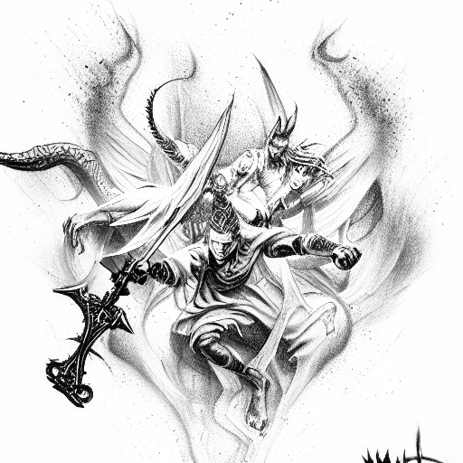war between demons and angels tattoo design idea