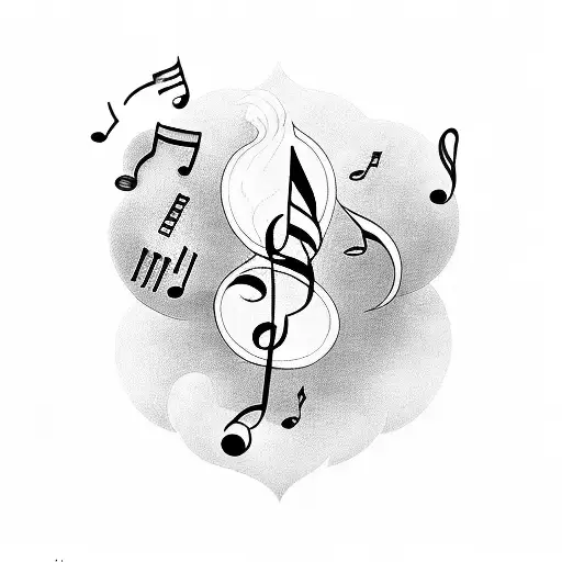 A blackwork tattoo of a cloud-shaped music sheet with elegant musical notes flowing out tattoo design idea
