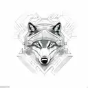 A minimalist sketch of a wolf in a war helmet, embodying the spirit of a warrior tattoo design idea