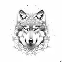 wolf with Mandela and flowers  tattoo design idea