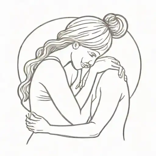 grandmother and granddaughter hug each other tattoo design idea