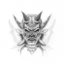 oni mask split in half tattoo design idea