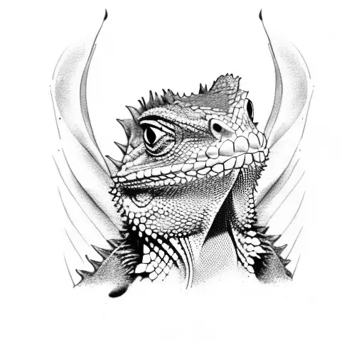a neck tattoo, full body top view of a Bearded Dragon as seen from above in a curved pose tattoo design idea