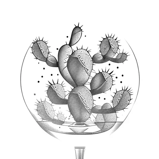 cactus wine glass tattoo design idea