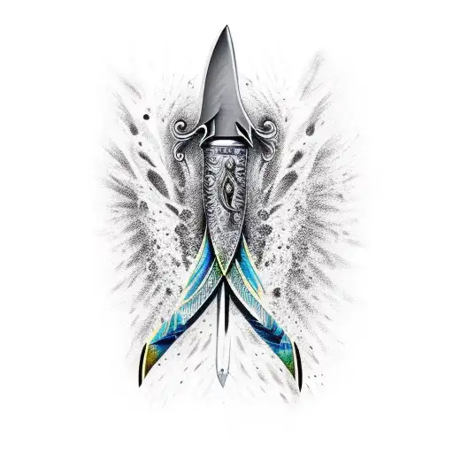 Bowie knife under water tattoo design idea