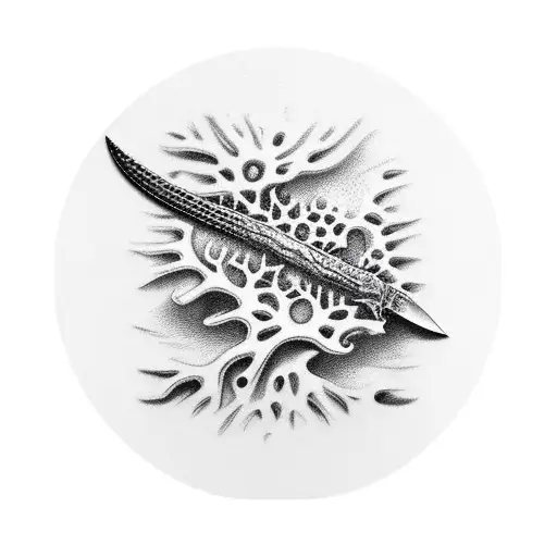 Bowie knife stuck in coral tattoo design idea