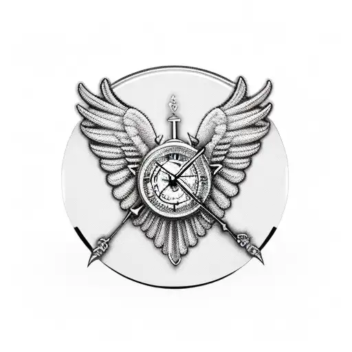 Christian Cross hourglass pocket watch bird angel wing tattoo design idea