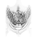 clock hourglass brother angel wing  tattoo design idea