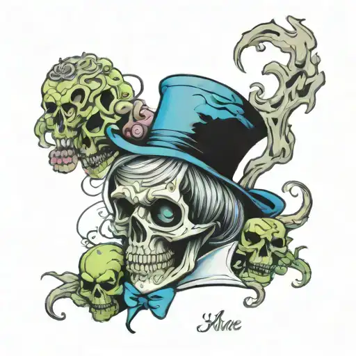 alice in wonderland , zombies , skulls tattoo design idea