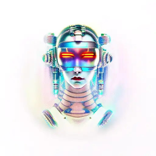 cyberpunk woman face and neotribal dettal, on arm tattoo design idea