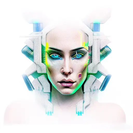 cyberpunk woman face and neotribal dettal tattoo design idea