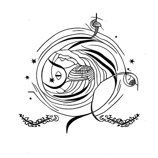 snake withe vines, scorpio stars, a moon and sun tattoo design idea