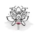 a lotus flower in front of Daruma Doll riding on the head of a jellyfish tattoo design idea