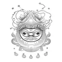 a lotus flower in front of Daruma Doll riding on the head of a jellyfish tattoo design idea