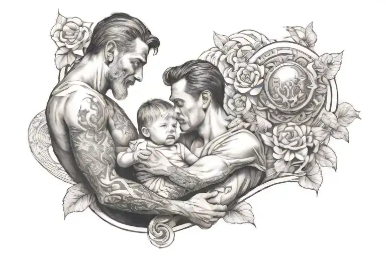 The tattoo should represent the bond between fathers and sons, and someone watching over us from heaven (my father).   tattoo design idea