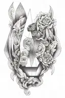 The tattoo should represent the bond between fathers and sons, and someone watching over us from heaven (my father).   tattoo design idea