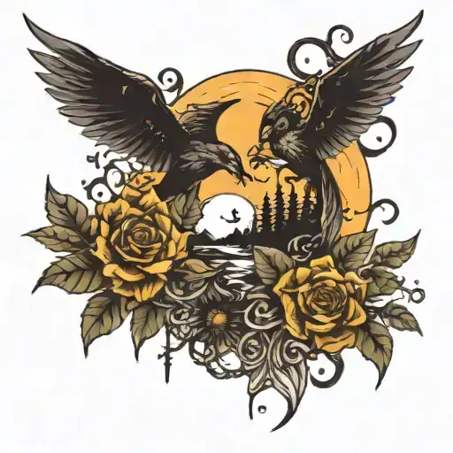 sunny day and dark night scene tattoo design idea