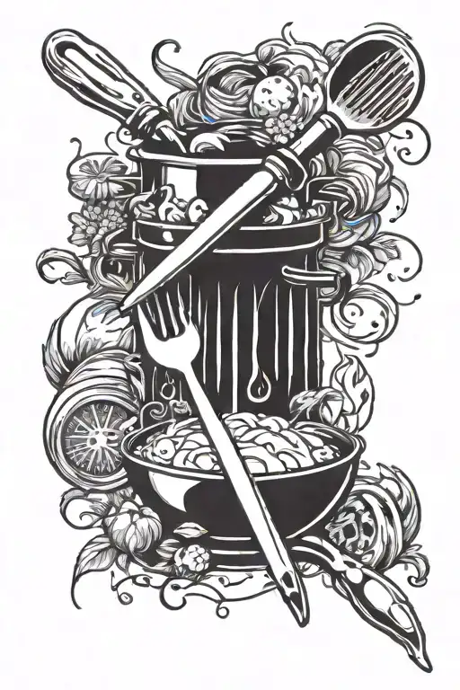 An anime-inspired tattoo of a cooking utensil or ingredient, with a dark twist tattoo design idea