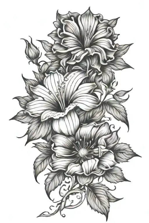 aster and morning glory flowers tattoo design idea