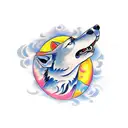 A traditional tattoo of a wolf howling at the moon, surrounded by zodiac symbols, reflecting the client's interest in astrology and animals tattoo design idea