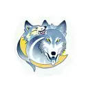 A traditional tattoo of a wolf howling at the moon, surrounded by zodiac symbols, reflecting the client's interest in astrology and animals tattoo design idea