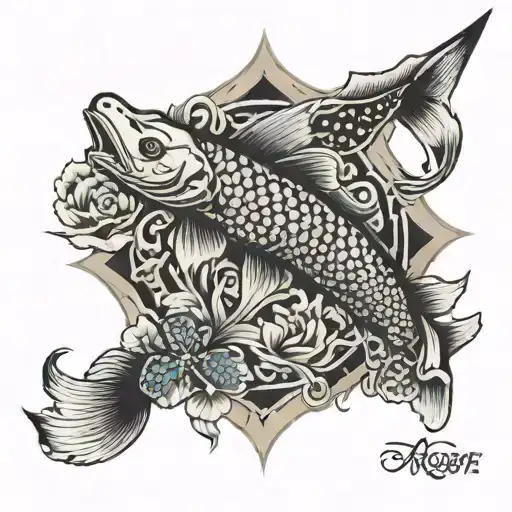 koi fish, maltese cross, ant and wolf tattoo design idea