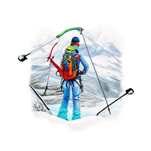 mountaineering ice axe carabiner canyon tattoo design idea