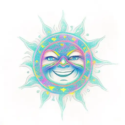 the word "calm" with some graphical element as a sun or a moon on the letter C tattoo design idea