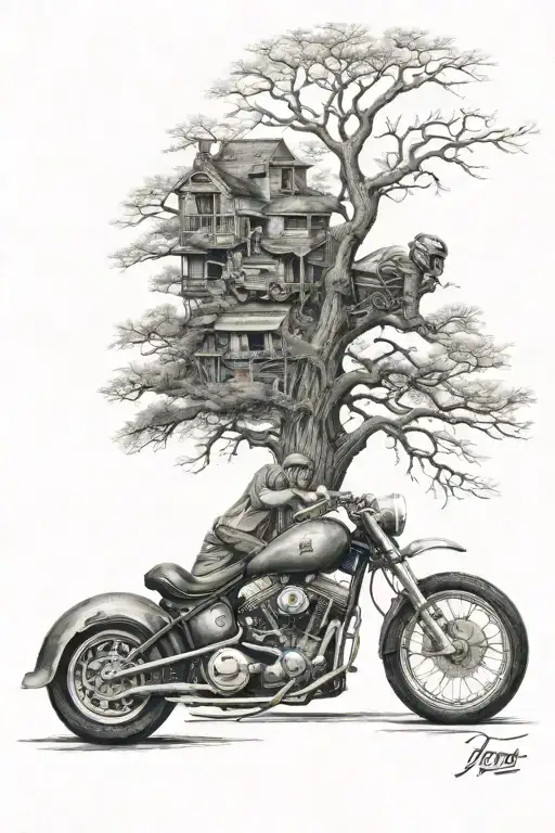 poison tree, motorbike with dad, and rip aunt tattoo in honour tattoo design idea