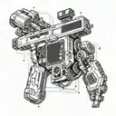 Incorporate a futuristic robotic arm holding a video game controller, with military elements like a gun and police badge integrated into the design tattoo design idea