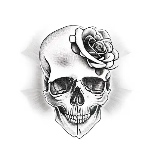 scary skull with roses  tattoo design idea