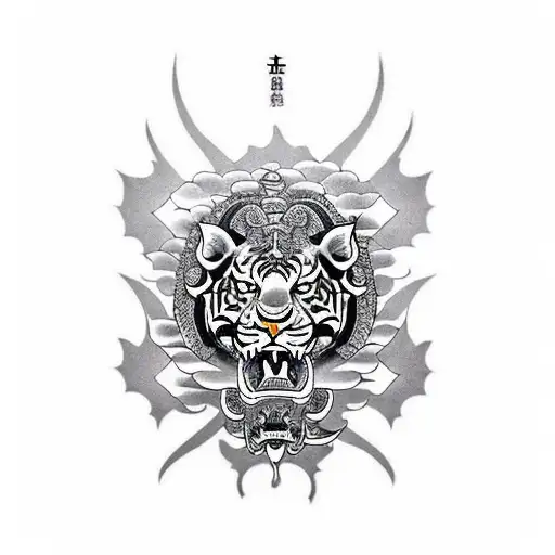 Buddha dragon tiger lion elephant  tattoo design idea