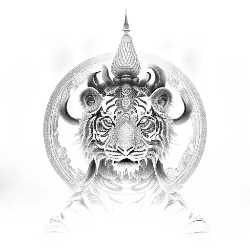 Buddha dragon tiger lion elephant  tattoo design idea