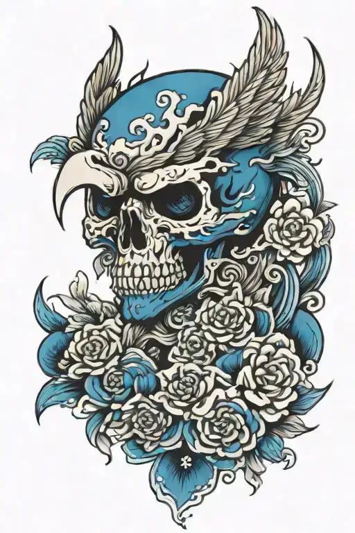 skull eagle eye blue tattoo design idea