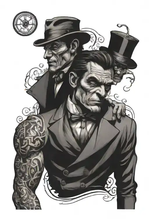 dr jekyll and mr hyde whole arm tattoo design idea
