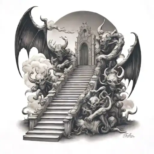 demons , stairs to heaven rath tattoo design idea