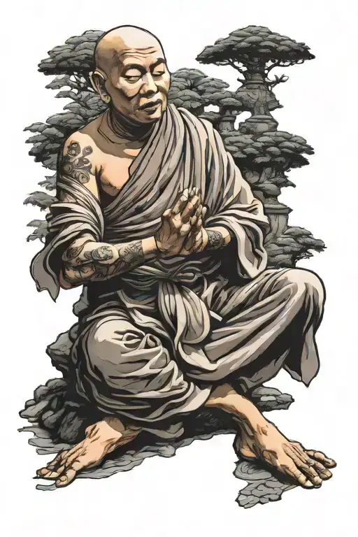 Buddhist monk meditating tattoo design idea