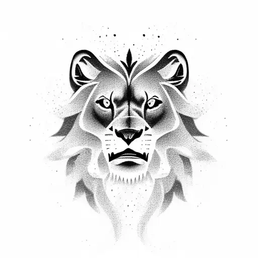 A silhouette of a roaring lion with stars in its eyes tattoo design idea