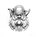 Grumpy Dwarf from Snow White with a Robin and 2 frogs  tattoo design idea