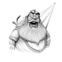 Grumpy Dwarf from Snow White with a Robin and 2 frogs  tattoo design idea