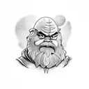 Grumpy Dwarf from Snow White with a Robin and 2 frogs  tattoo design idea