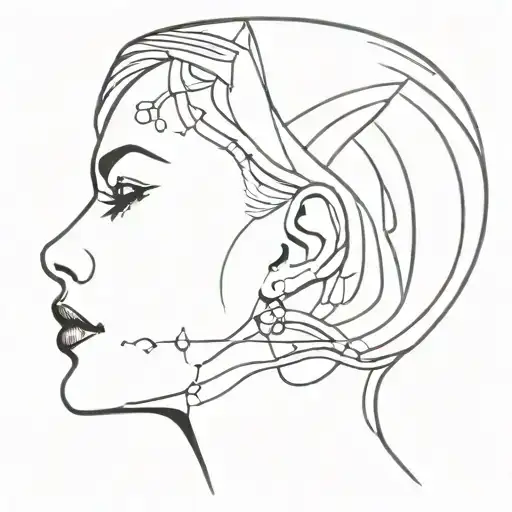 tattoo stencil of a Woman face with skull,  tattoo design idea