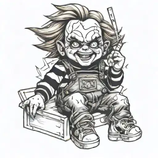 chucky smoking sitting tattoo design idea