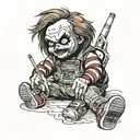 chucky smoking sitting tattoo design idea