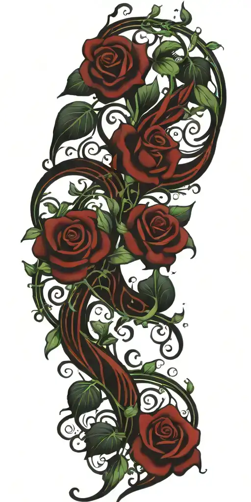 red vines with green flowers tattoo design idea