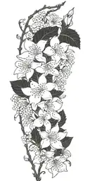 tiny little white flowers on a vine with red thorns tattoo design idea