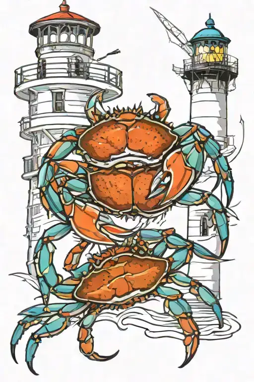blue crab, red drum, saltwater, lighthouse tattoo design idea