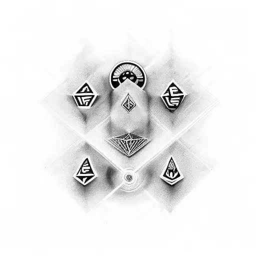 Abstract black-grey tattoo of various swinger club symbols and icons tattoo design idea